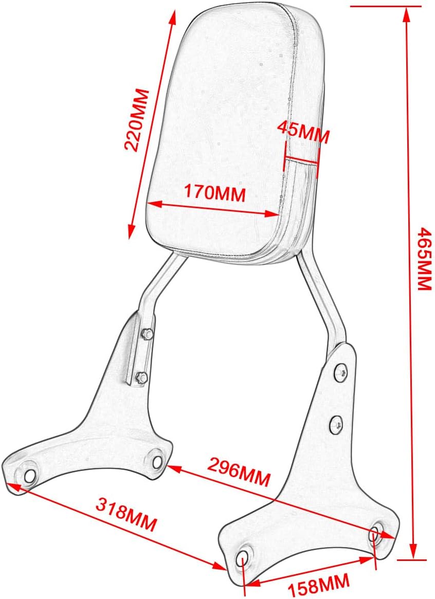 Passenger Sissy Bar Rear Backrest for Honda Shadow ACE 400 750 VT400 VT750C VT750CD 1997-2003, Black