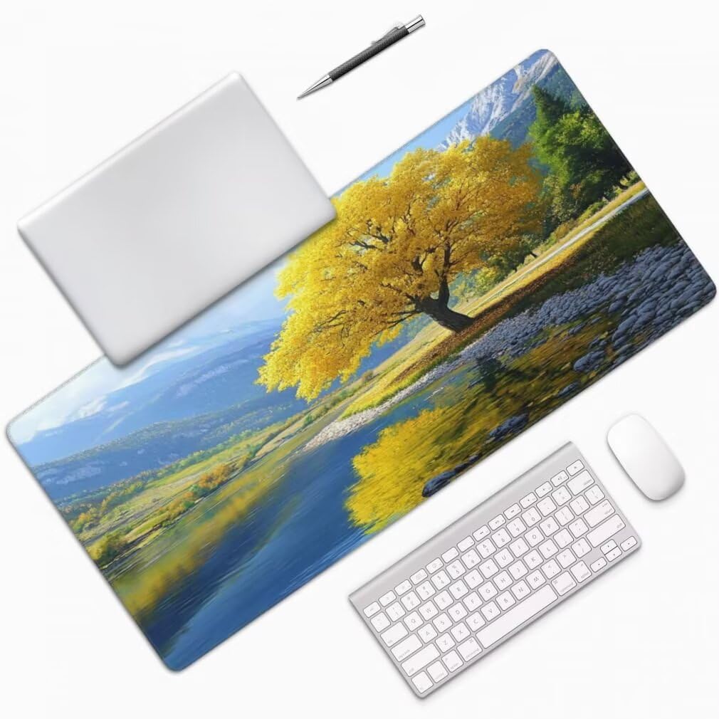 Alfombrilla Raton XXL 1000 x 500 x 3 mm, Mouse Pad Grande Gaming, Alfombrilla de Raton Árbol Dorado Mousepad Lavable Desk Mat para Juegos Y Oficina, Impermeable y Antideslizante (Paisaje) -MP1561