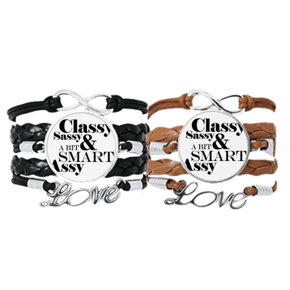 DIYthinker Classy Sassy & A Bit Smart Assy Quote Bracelet Hand Strap Leather Rope Wristband Double Set Gift
