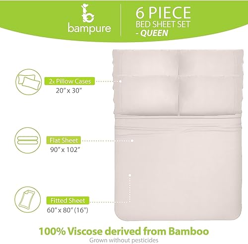 Vista 74 de BAMPURE - Juego de sábanas de 100 % viscosa de bambú, refrescantes, suaves, bolsillo profundo de hasta 16 pulgadas, 1 sábana encimera, 1 sábana Gris