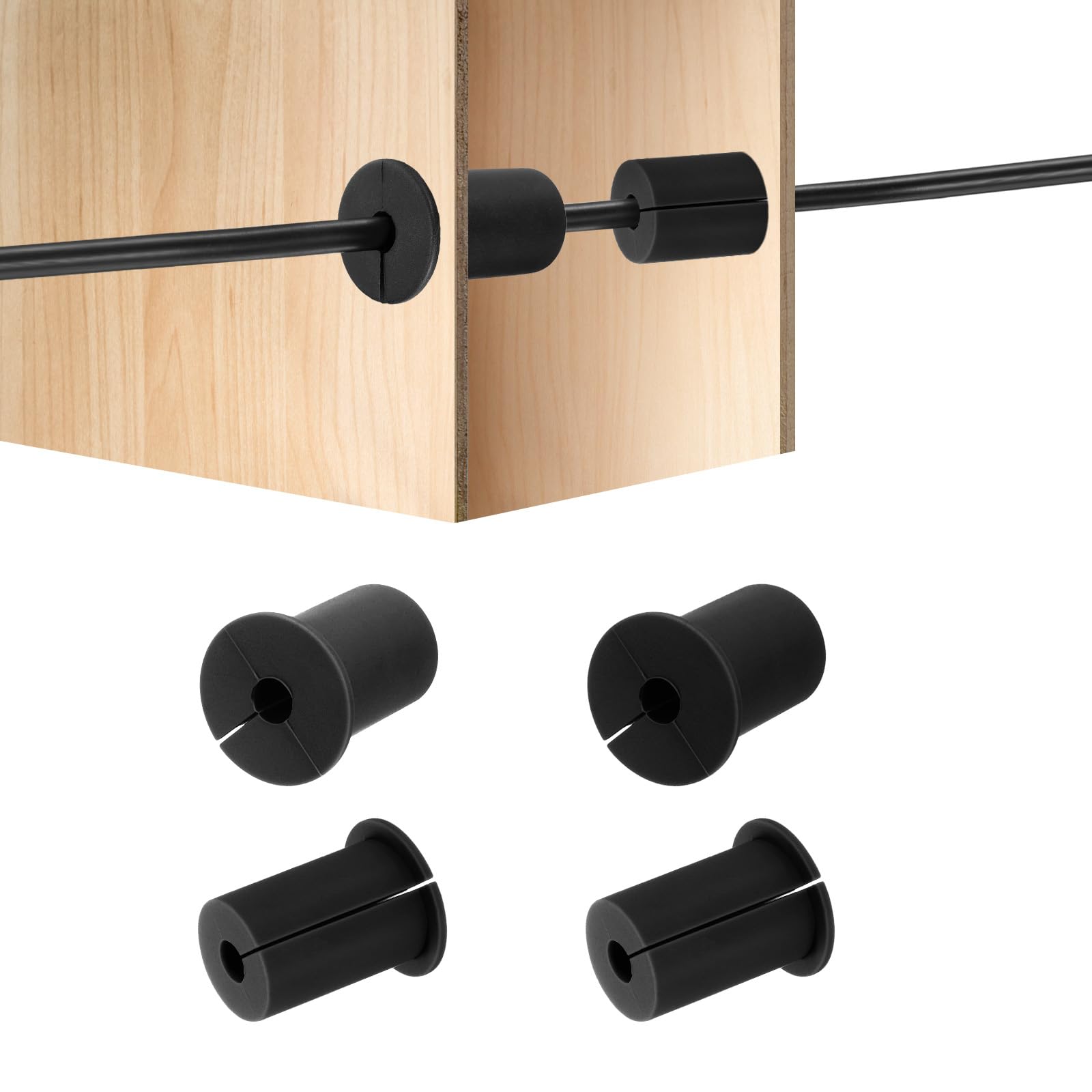 HiPicco 4Pcs Wall Grommets for Cables 1-Inch Silicone Cable Wall Bushing Feed Through Cable Routing Kit Accessories Wall Cable Pass Through for Ethernet with 8mm Hole, Black