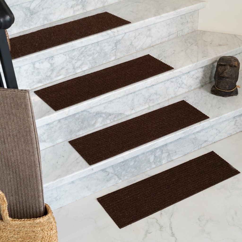 NaturalAreaRugs Halton Chocolate Dark Brown DIY Carpet Stair Treads/Rugs Safety Slip Resistant for Kids, Elders, and Dogs Pet Friendly 9 x 29 Set of 13