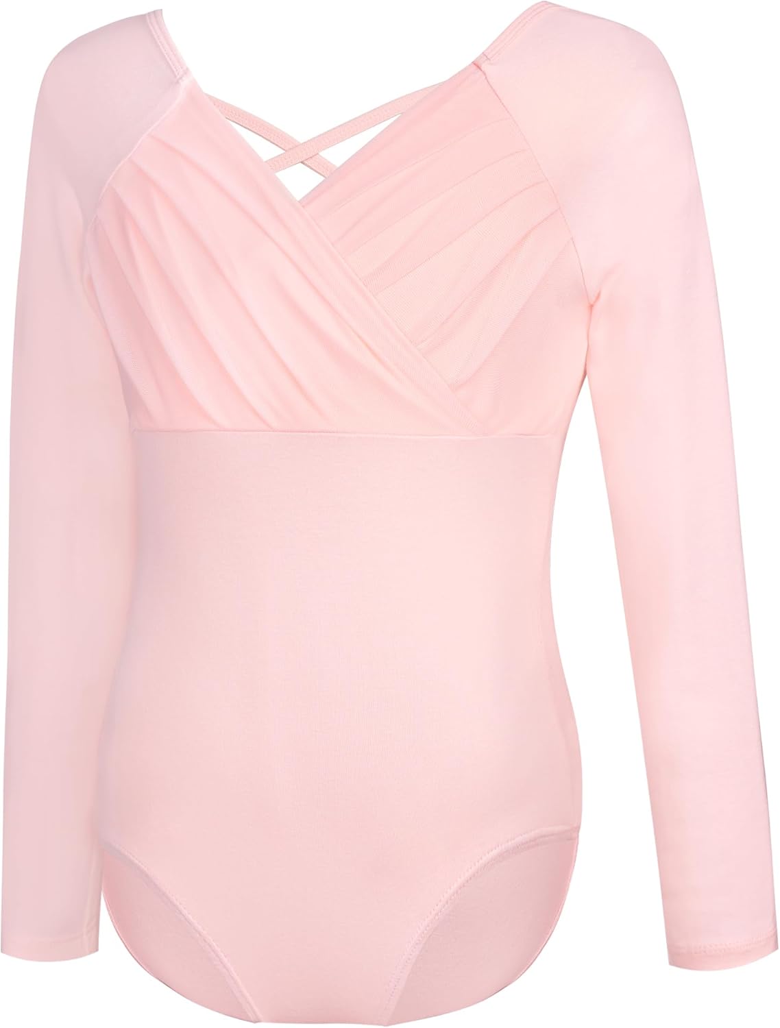 Phoeswan Girls Long Sleeve Ballet Leotards, V-neck Mesh Splice Dance Leotards for Toddler/Little Kid/Big Kid - Image 3