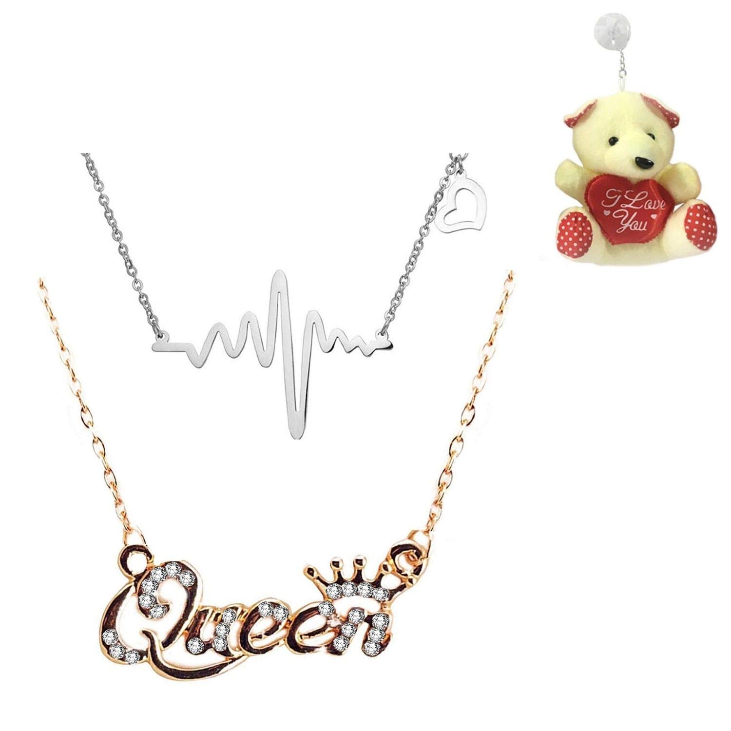 Okos Crystal Valentines Jewellery Combo Of 2 Love Heart Beat And Gold Platted Queen Pendant With Teddy Bear For Girls And Women CO1000295Ted (B08SKJ2QYX) Amazon Price History, Amazon Price Tracker