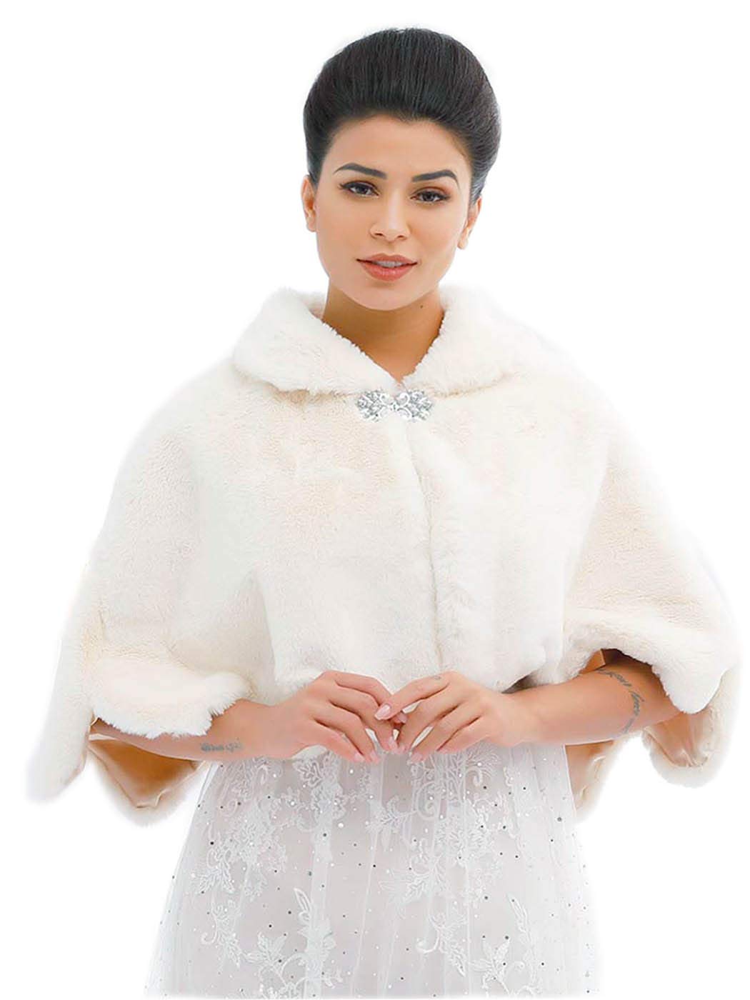 Schal und Stola aus Kunstfell, für Hochzeiten und als Winterschal für Damen und Mädchen, weiß/schwarz, One size