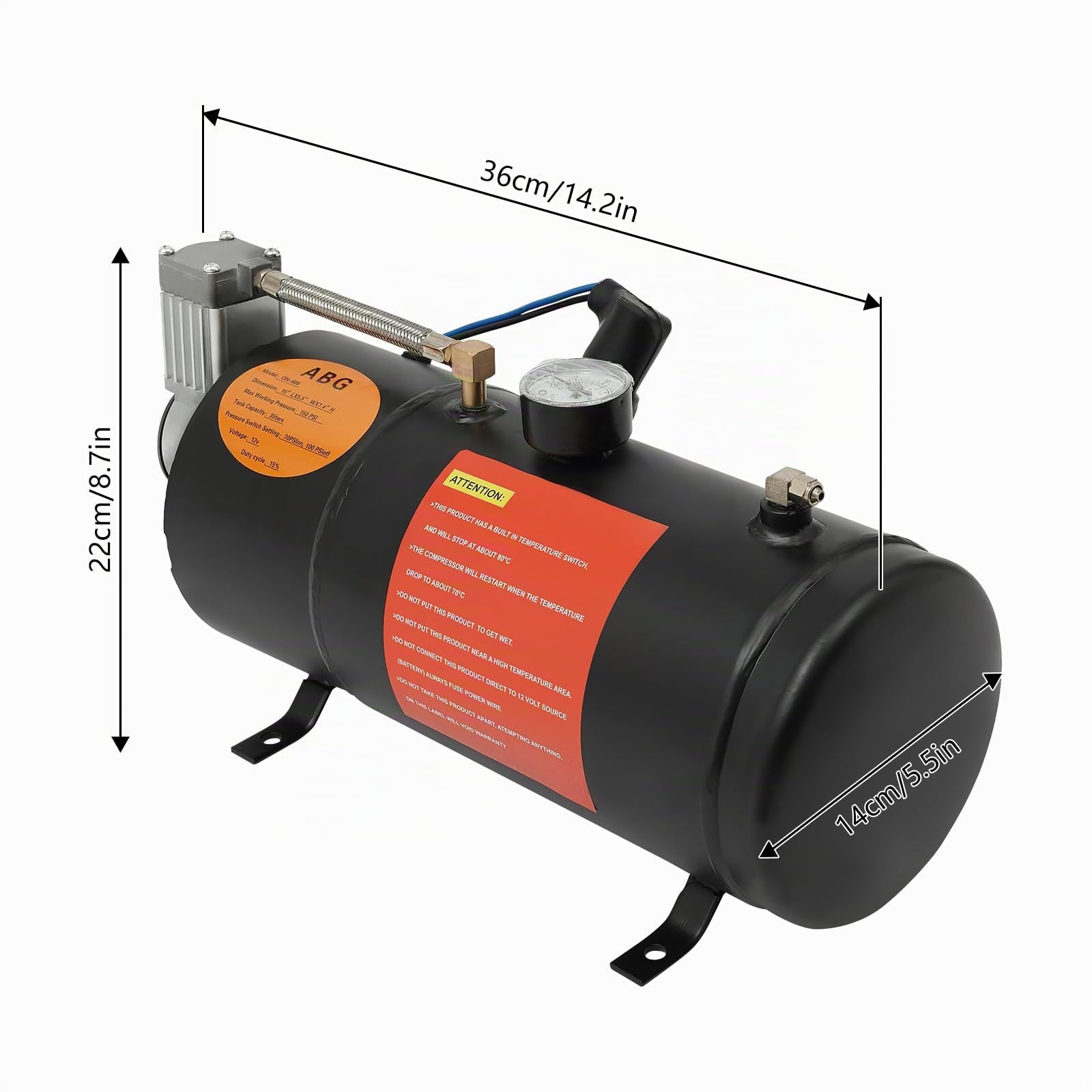 Zughupen-Set, 12V Auto Horn mit 3L 150PSI Kompressor und Manometer, Train Luft Hupen Kit für Boote, Autos, automatisierte Maschinen