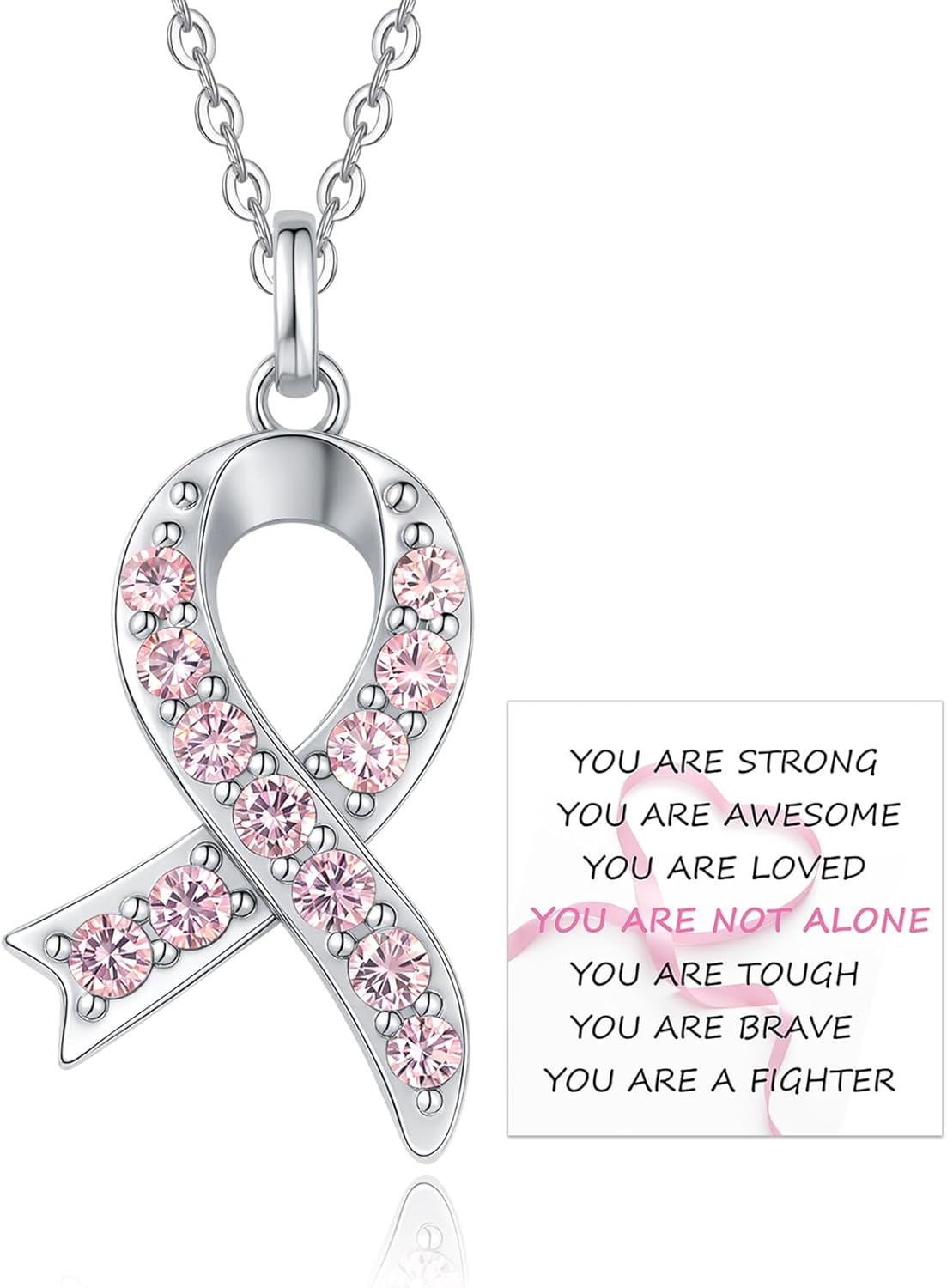 Breast Cancer Awareness Necklace 925 Sterling Silver Pink Ribbon Pendant Necklace Jewelry Survivor Gifts for Women - Image 2