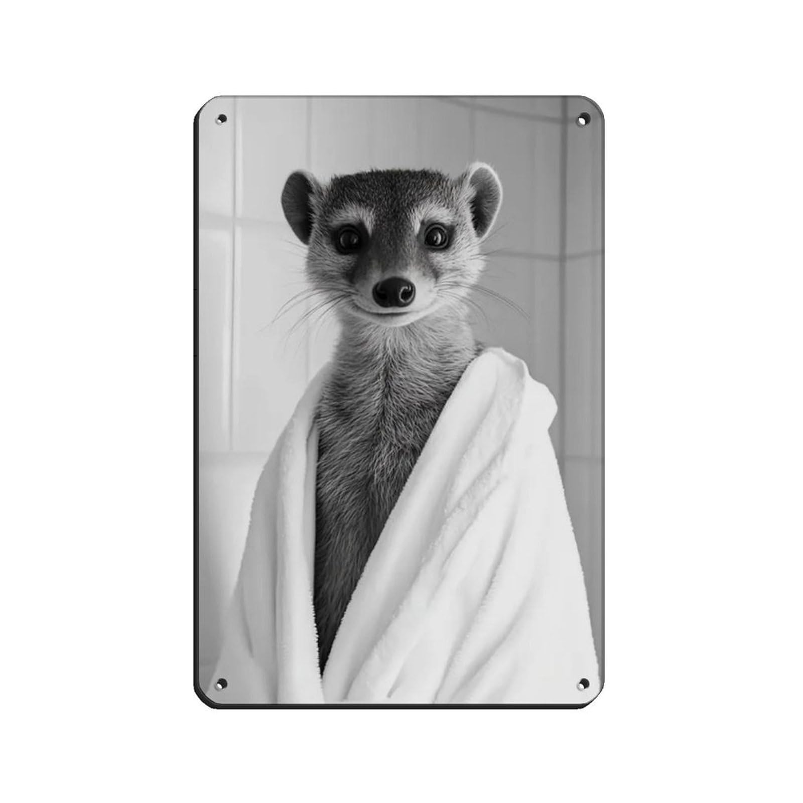Mongoose Wearing A Bathrobe, Bathroom Art Tin Sign Vintage Metal Pub Club Cafe Bar Home Wall Art Decoration Poster Retro 8x12inch(20x30cm)