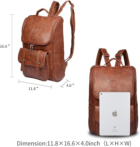 Miniatura 6 de Vintage Faux Leather Backpack, Slim Laptop Backpack Travel Waterproof Pack Weekend Daypack Bag for Men Women,Brown