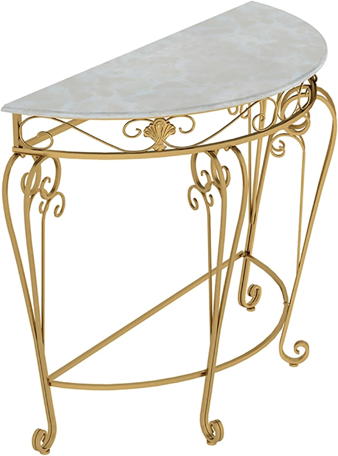Half Moon Console Table with Metal Scroll Legs, Faux Marble Top Entryway Table, Semi Circle Sofa Accent Foyer Table for Living Room, Hallway, Entrance, Small Spaces(Gold,24x12x27.5in)