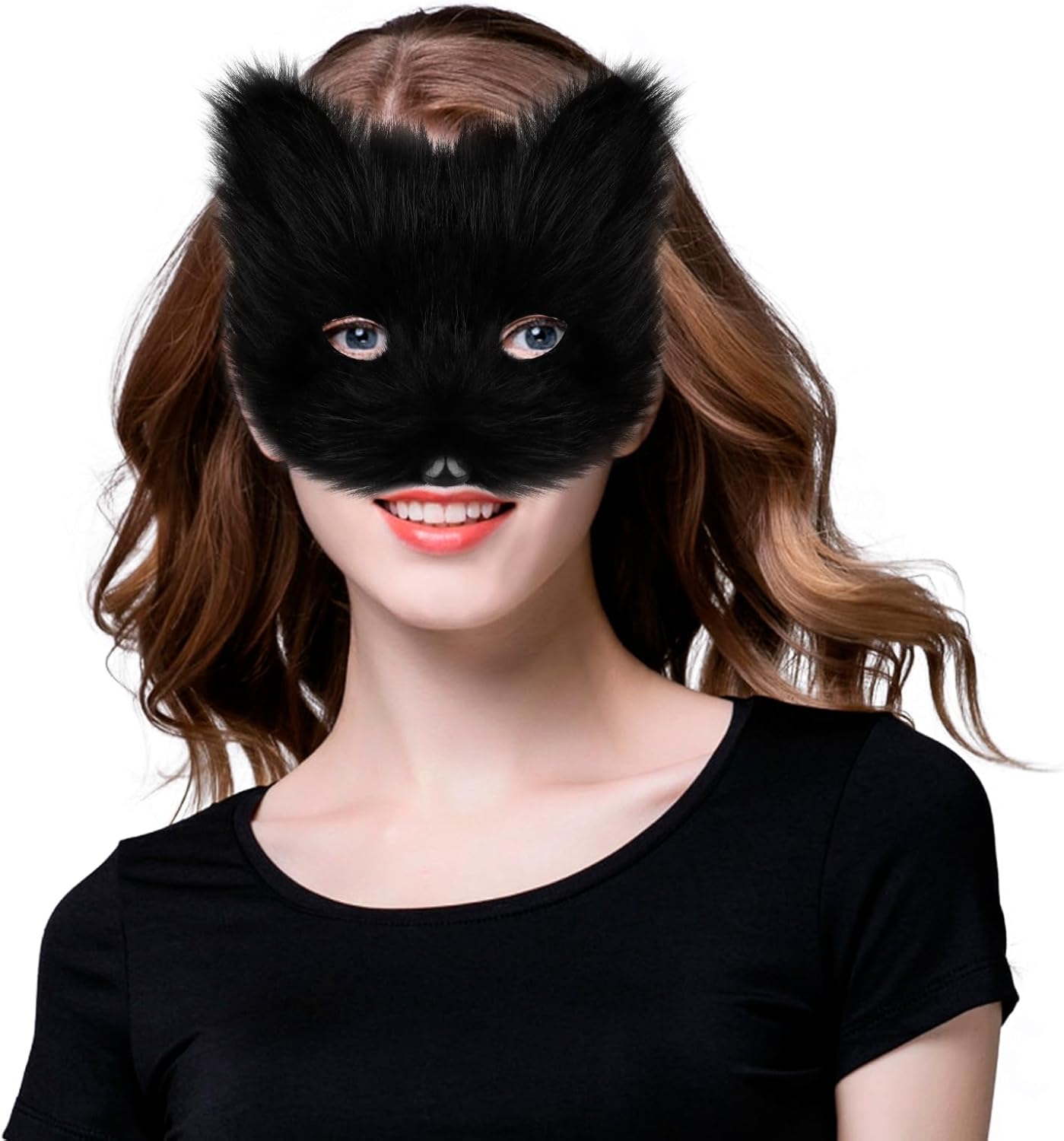 Animal Fox Wolf Mask Halloween Party Cosplay Costumes Props Plush Cat Half Face Masks Carnival Christmas Masquerade - Image 2