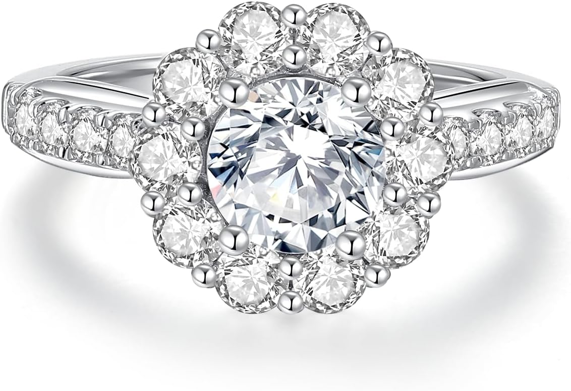 Moissanite Engagement Ring For Women 18 K White Gold Plated S925 Sterling Silver Round Cut Moissanite Solitaire Ring Travel Engagement Promise Ring For Women - Image 2