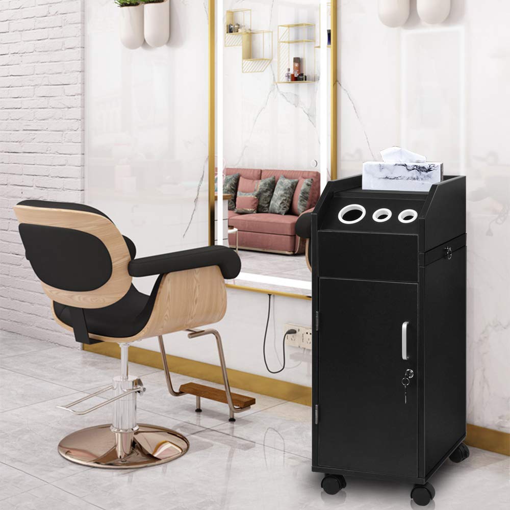 Salon Trolley,4HOMART Salon Trolley Storage Cart with 4 Storage Trays Hair Dryer Holder Equipment with Space-saving Side Tray and Lockable Rolling Wheels for SPA Barbershop Salon : Beauty & Personal Care