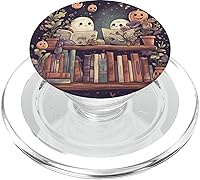 Vista 8 de Fantasmas lindos libros de lectura de Halloween bibliotecario amante de los libros PopSockets estándar PopGrip
