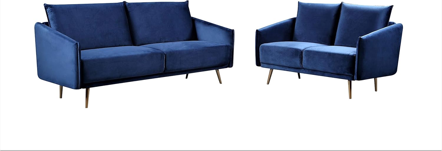 Container Furniture Direct Peterson Ultra Modern Velvet Living Room Sofa, 66.14", Dark Blue