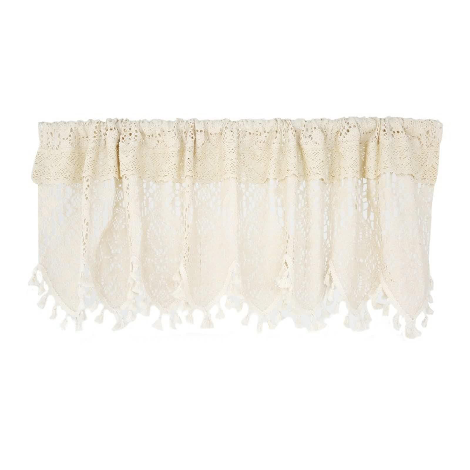 Vorhänge Kurze Fenster, Vorhänge Kurz Beige Baumwollleinen Scheibengardinen Bistrogardinen Häkelblumenmuster mit Quasten 1 Stück B 190 x H 84 cm