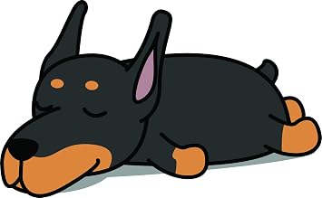 Cute Sleepy Lazy Doberman Puppy Dog Cartoon Vinyl Sticker 4" Wide, Doberman