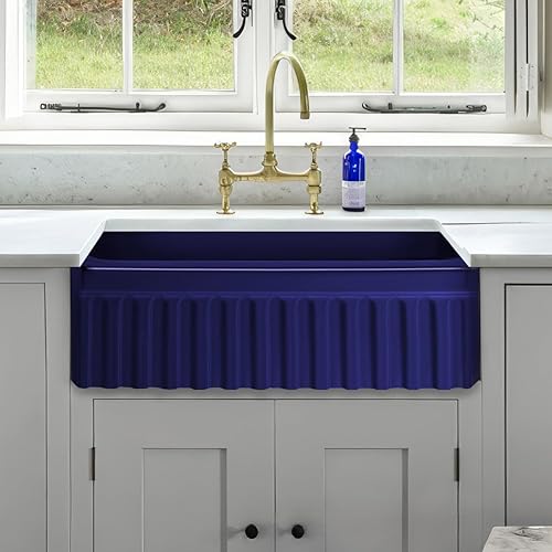 Miniatura 5 de Whitehaus WHQ330-WH Farmhaus Quatro Alcove - Fregadero reversible con delantal estriado (30.0in)