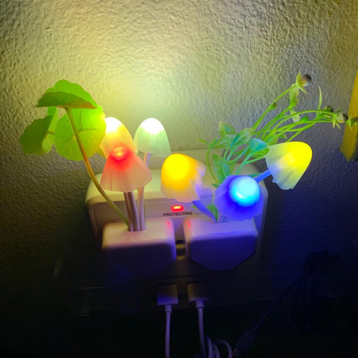 Warmstor 2 Pack Mushroom Night Light Plug-in, Lotus Leaves/Water-Weeds Mushrooms Colors Changing Nightlight Colorful Bedside Lamps Breast-Feeding LED Night Lights for Baby Kid Children Adult