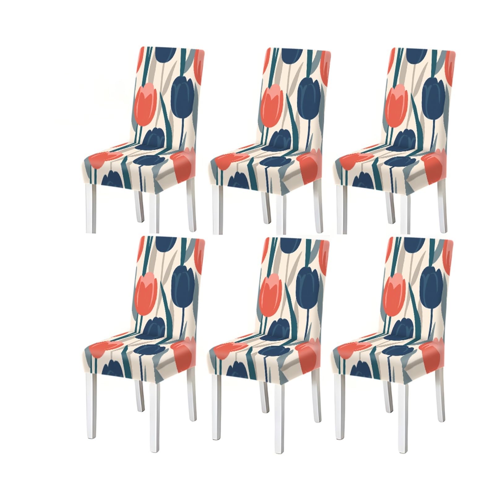 BOSUYBN Mid-Century Modern Tulip Pattern Print Dining Chair Covers Set Of 2/4/6, Stretch Slipcovers For Kitchen Dining Room Furniture Protectors for Home Dining Room(6PCSChair cover)