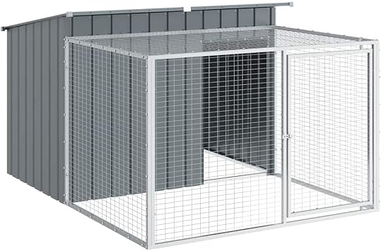 Galvanised Steel Dog Kennel with Roof Anthracite Colour Large Sturdy Dog House Cage 153x91x110 cm