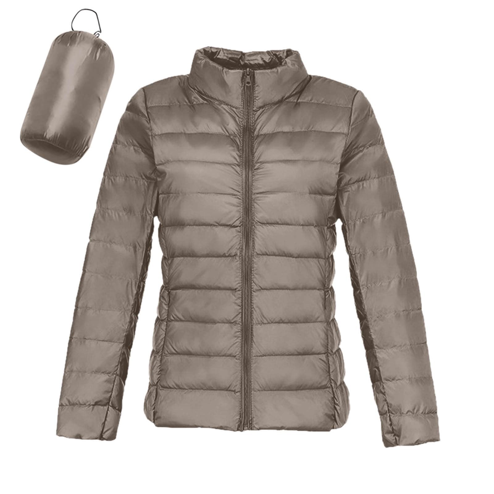 Chaqueta De Plumas para Mujer Manga Larga Color Liso Sin Capucha - Ropa Mujer Invierno Incluye Bolsa De Almacenamiento Cremallera Funcional Elegante Único Chaquetas Suave Casual Plumiferos