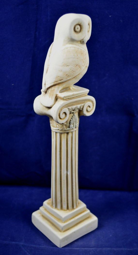 Estia Creations Owl Sculpture on Column Symbol of Athena Artifact