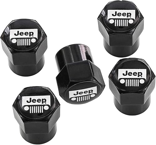 Jeep Cubiertas de tapa de válvula con acabado negro con logotipo (Negro A)