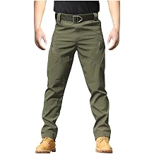 ADHOWBEW Tactical Cargo Pants for Men Elastic Waist Relaxed Fit Big and Tall Construction Pockets Hiking Trousers