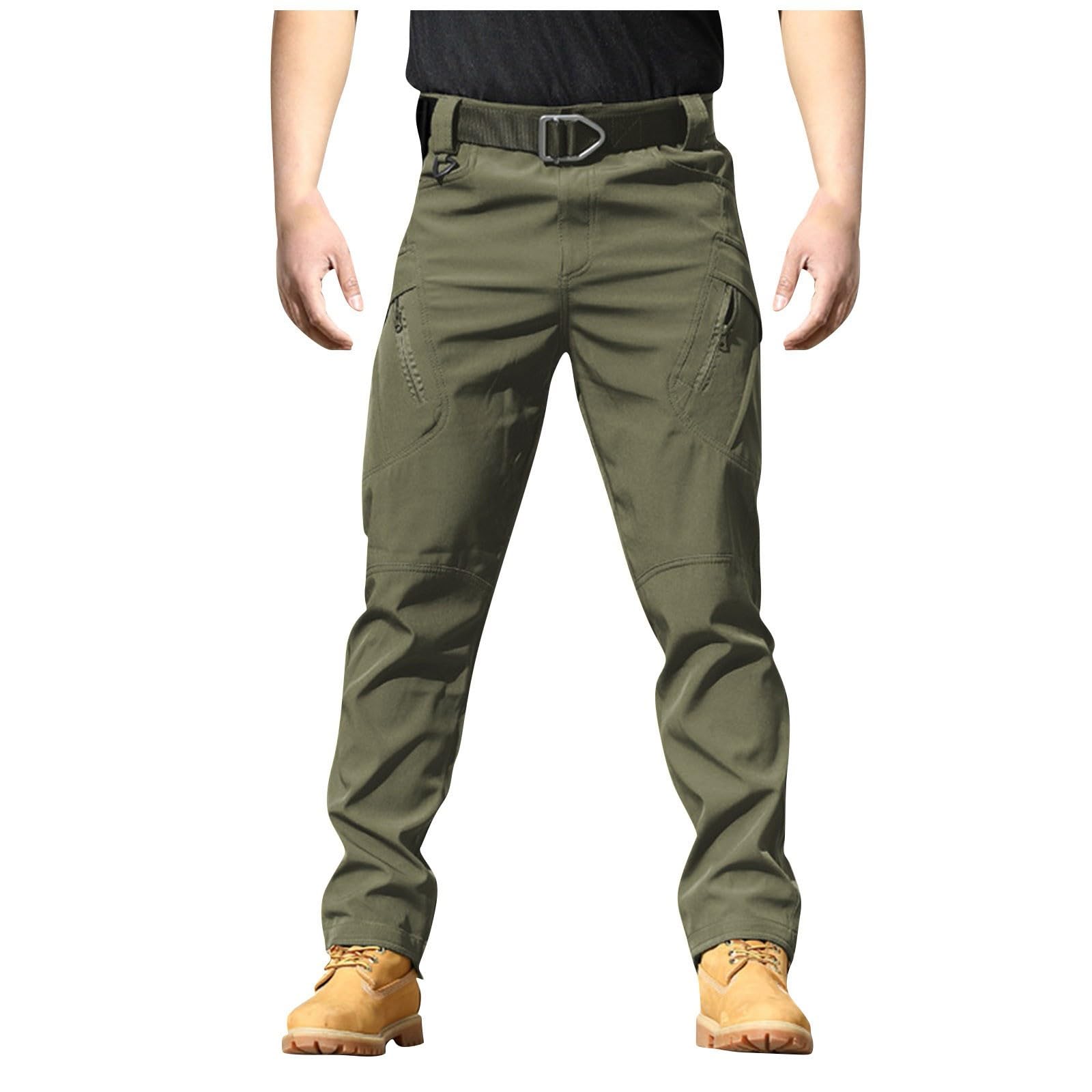 ADHOWBEW Tactical Cargo Pants for Men Elastic Waist Relaxed Fit Big and Tall Construction Pockets Hiking Trousers
