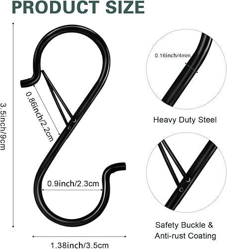 Miniatura 2 de 12 ganchos en S para colgar, ganchos resistentes de 3.5 pulgadas con hebilla de seguridad, ganchos de armario para colgar plantas, ropa, utensilios