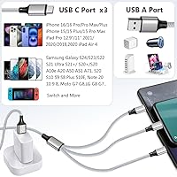 Vista 2 de Puxnoin Cable de carga múltiple, cable divisor USB C, cable de carga rápida 3 en 1 con 3 puertos macho tipo C compatible con teléfonos celulares