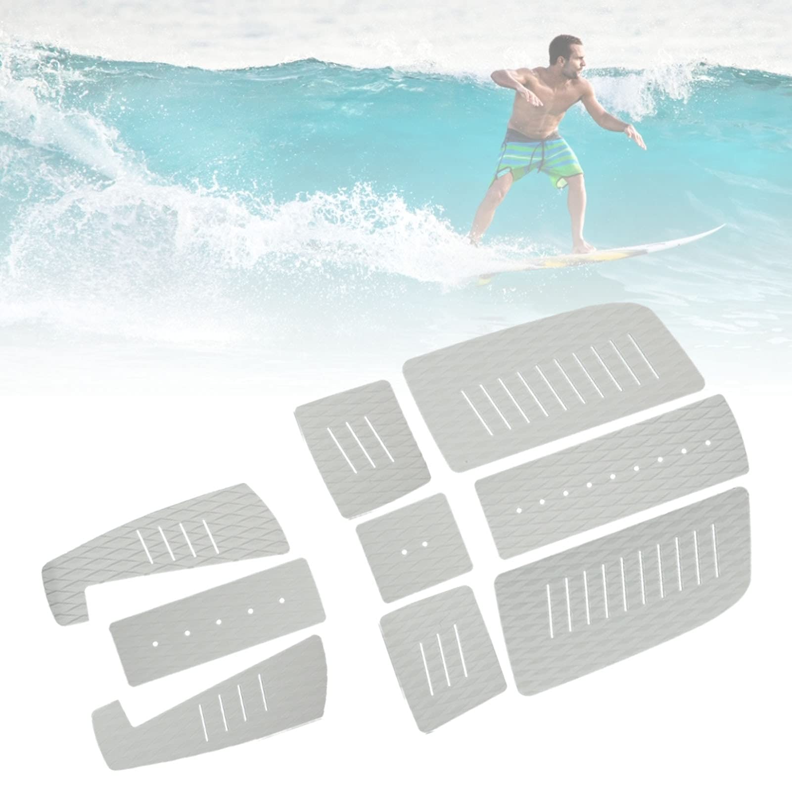 Alfombrilla antideslizante EVA Surf de alta calidad, cómoda, duradera, ligera, de tracción, para tabla de surf, longboard, paddle surf, deportes acuáticos, 9 unidades (gris)