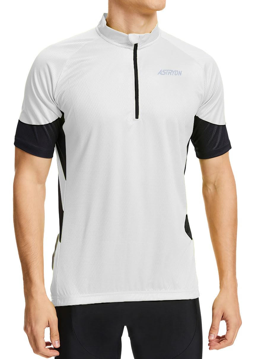 ASTRYON Men’s Cycling Jersey Short Sleeve UPF Half-Zip with 3+1 Zipper Pockets, Breathable Quick-Dry Moisture Wicking Fabric