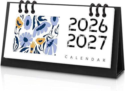Calendario de Escritorio Pequeño 2025-2026, Mini Calendario de Escritorio de Flores (Desde Junio 2025 hasta Diciembre 2026) Calendario de Escritorio