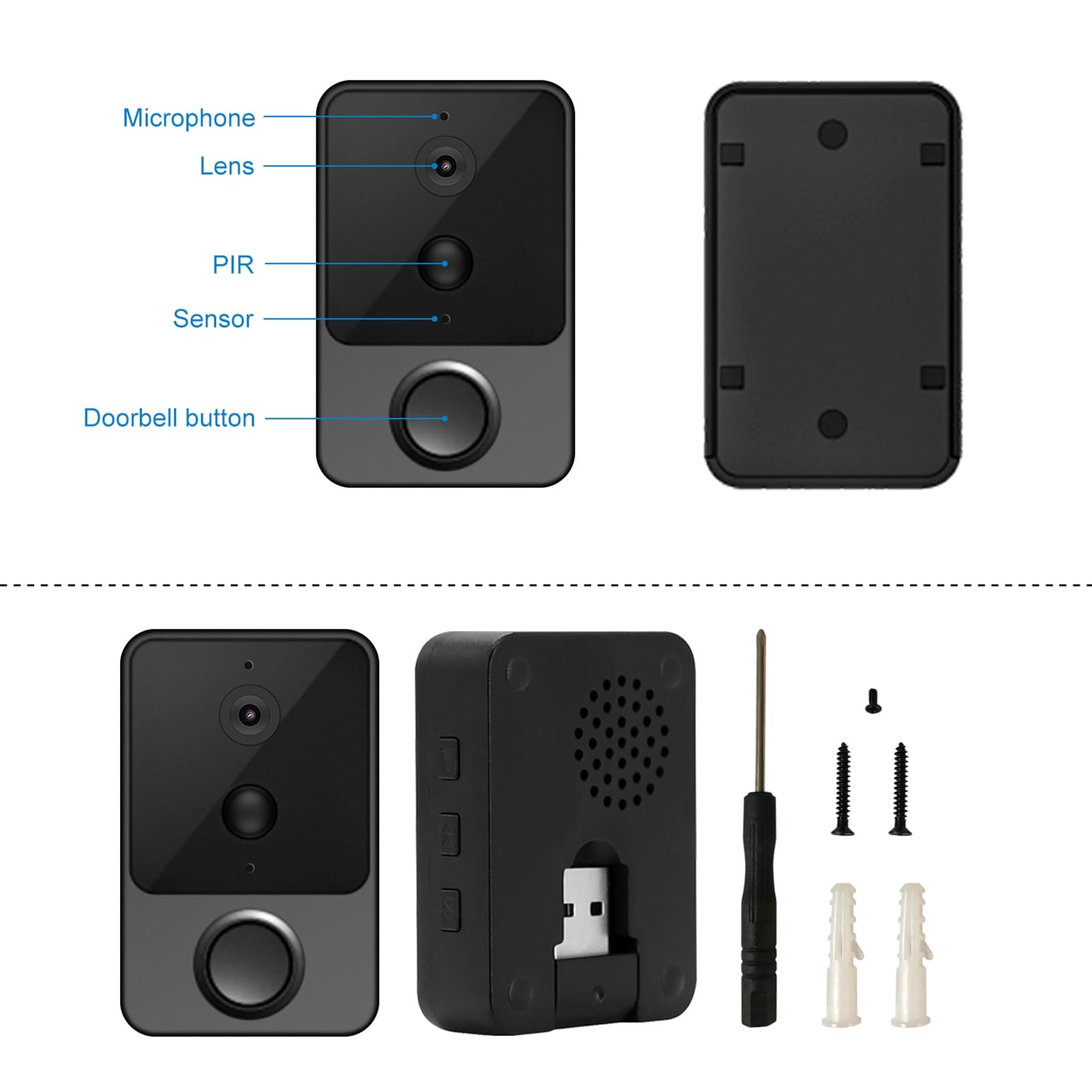 Campanello Video Intelligente Batteria da 2600 MAh 1080p 160 | Telecamera di Sicurezza Domestica, WiFi da 2,4 GHz, Batteria Ricaricabile, Audio Bidirezionale, Immagini 1080p, Custodia in