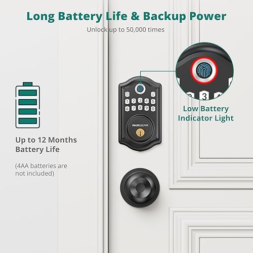 Miniatura 6 de DS10 - Cerradura de puerta de entrada sin llave con perilla de puerta, cerradura de puerta de huellas dactilares, cerrojo de teclado electrónico,