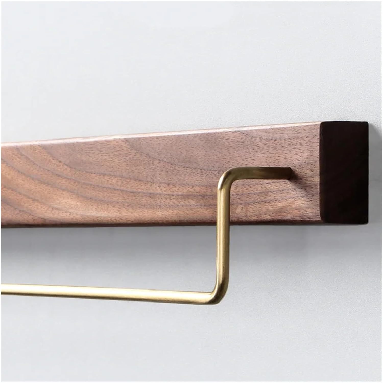 壁掛け式ブラックウォールナット木製タオルラック、レトロな真鍮製タオルバー＆フック、バスルーム＆キッチン用木製タオルホルダー