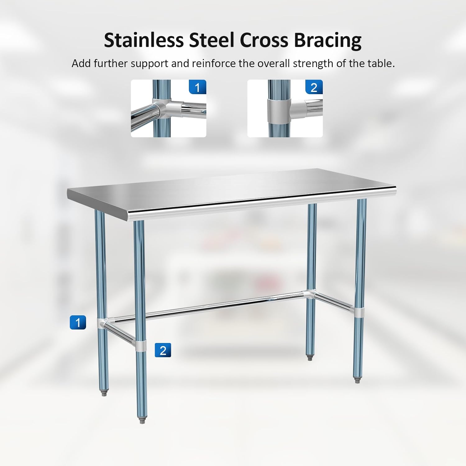 48"x24" Stainless Steel Prep Table - NSF Certified Heavy Duty Commercial Work Table for Kitchen, Restaurant, Home, Hotel, Garage, Laundry - Durable Metal Construction