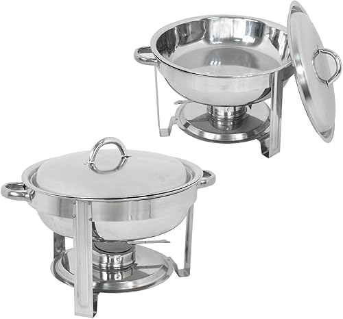 Miniatura 5 de ZENY Plato redondo 5 cuartos de galón, acero inoxidable, tamaño completo, charola de catering y buffet, Plateado