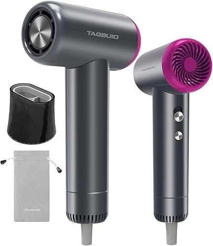 Secador de pelo de alta velocidad de 110,000 RPM para secado rápido, cuidado iónico negativo con termocontrol, secador compacto de viaje, boquilla