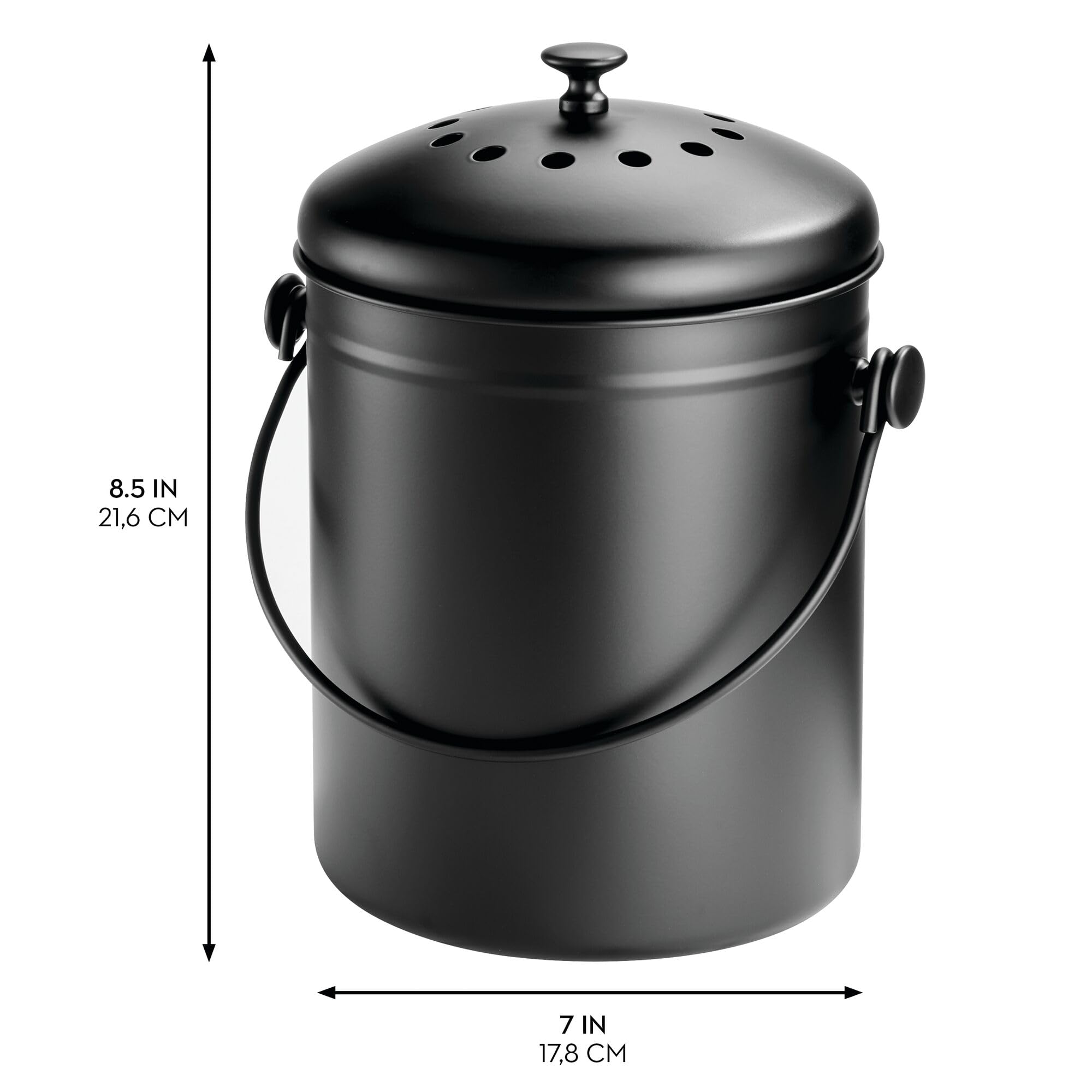 iDesign Bac à Compost avec Double système de Filtration Noir Mat 5 l