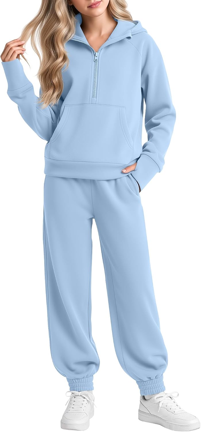 Girls Sweatsuit Half Zip Hoodie Sets