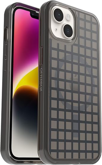 OtterBox iPhone 14 & iPhone 13 Symmetry Series+ Case - WINDOW PANE Black , ultra-sleek, snaps to MagSafe, raised edges protect camera & screen
