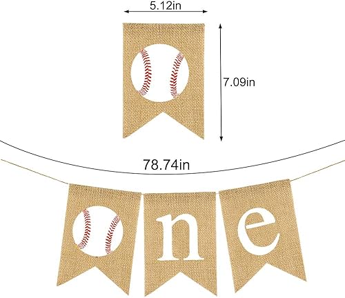Miniatura 2 de Yute arpillera béisbol una pancarta rústica para niño y niña, fiesta de primer cumpleaños, decoración para silla alta