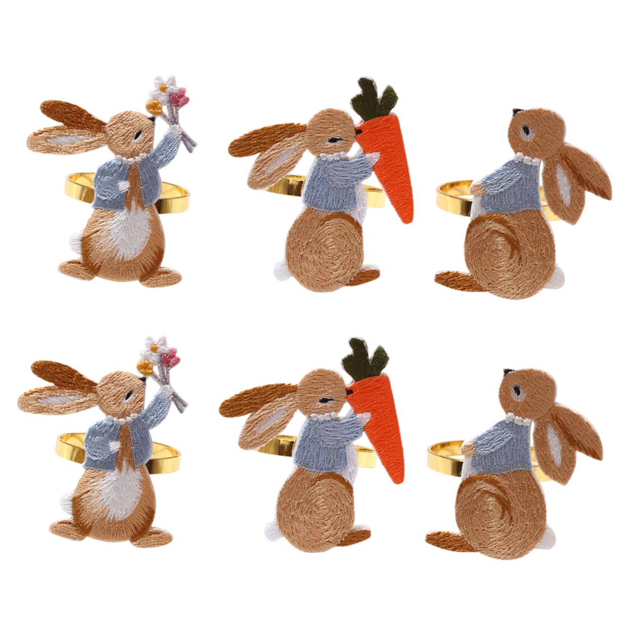 Anneaux de Serviette Lapin Décoratifs 6 Pièces en Métal, Chic