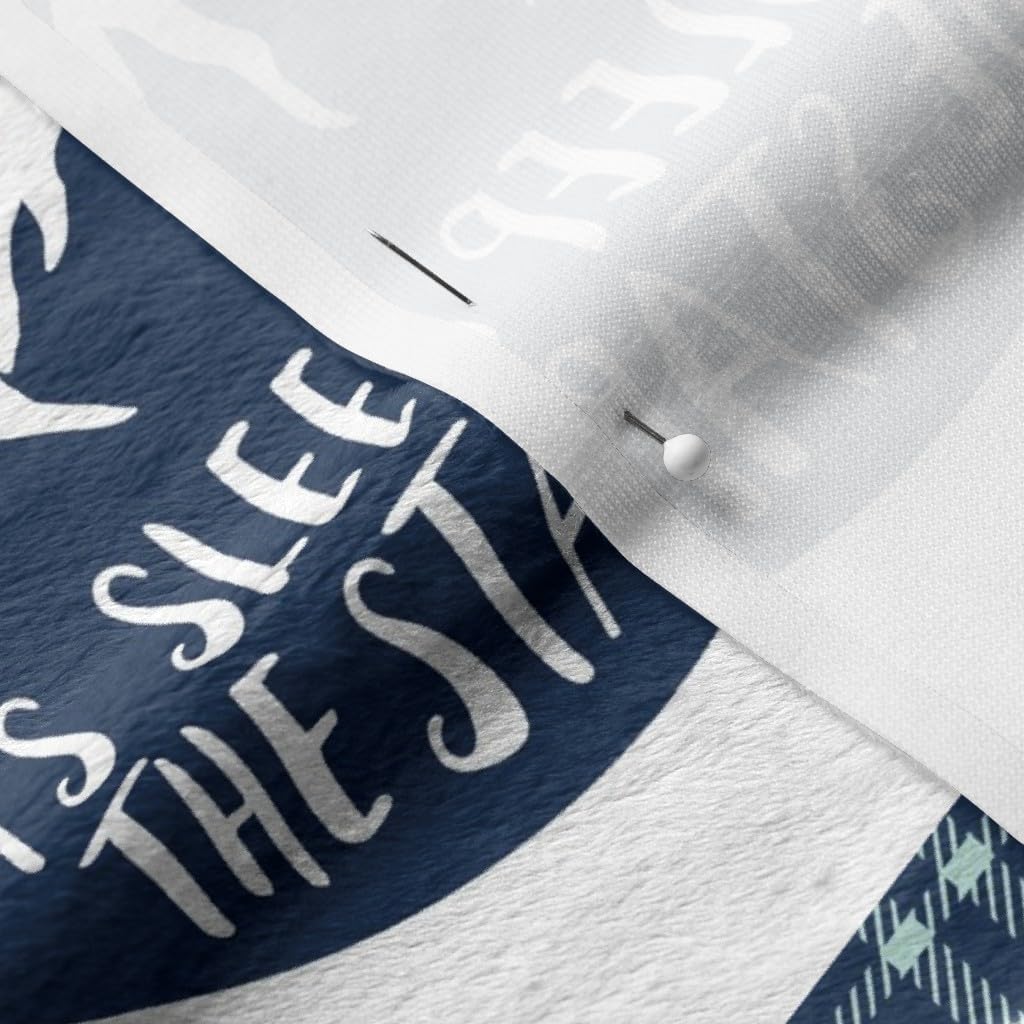 Spoonflower Fabric - Happy Camper Wholecloth Quilt Top Camping Adventure Blue Navy Moose Printed on Minky Fabric by The Yard - Sewing Baby Blankets Quilt Backing Plush