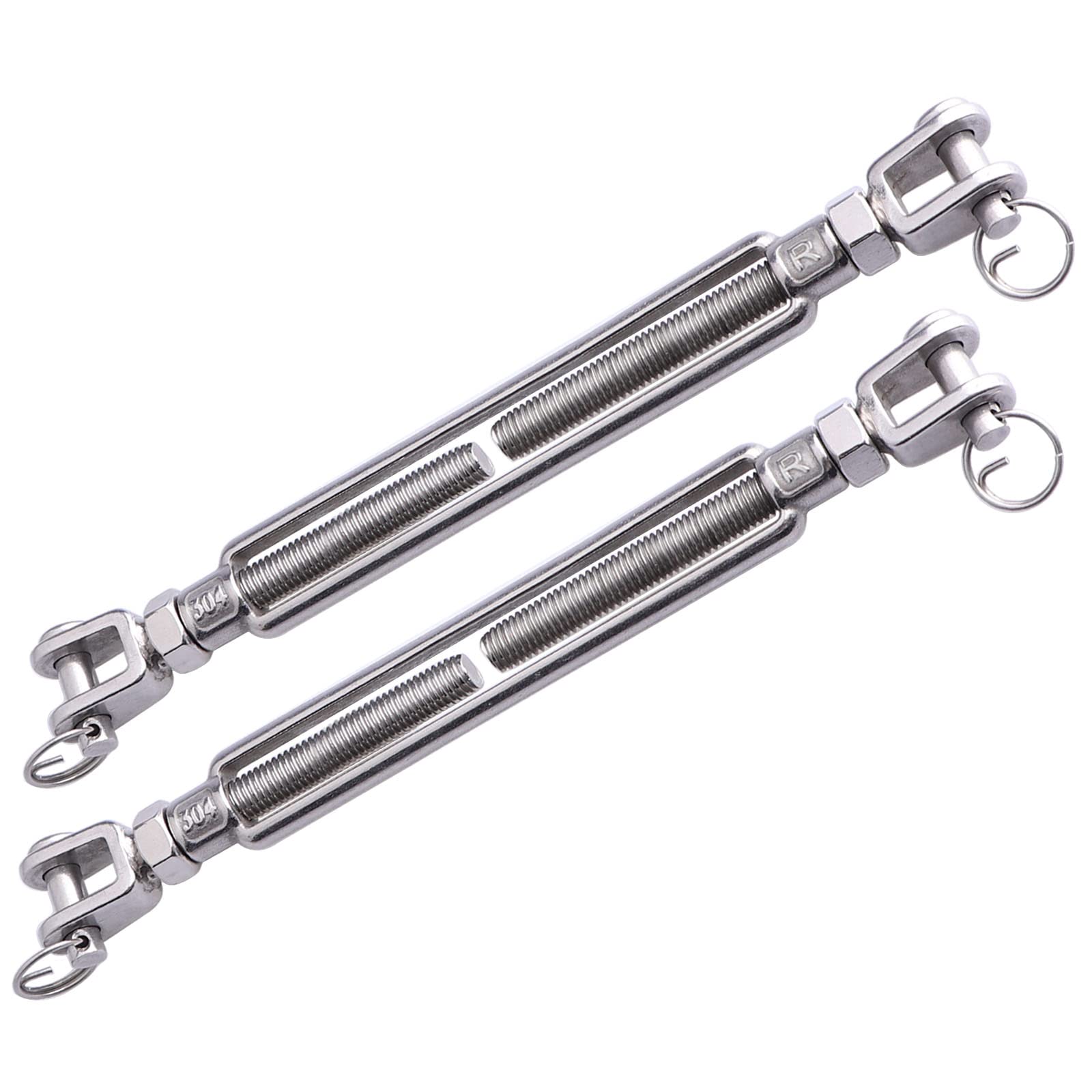 AOKOLL 1/2 x 6.5 Inch SS Jaw and Jaw Turnbuckles M12 Turnbuckle, 304 Stainless Steel, 2200 lbs Load (2PCS)