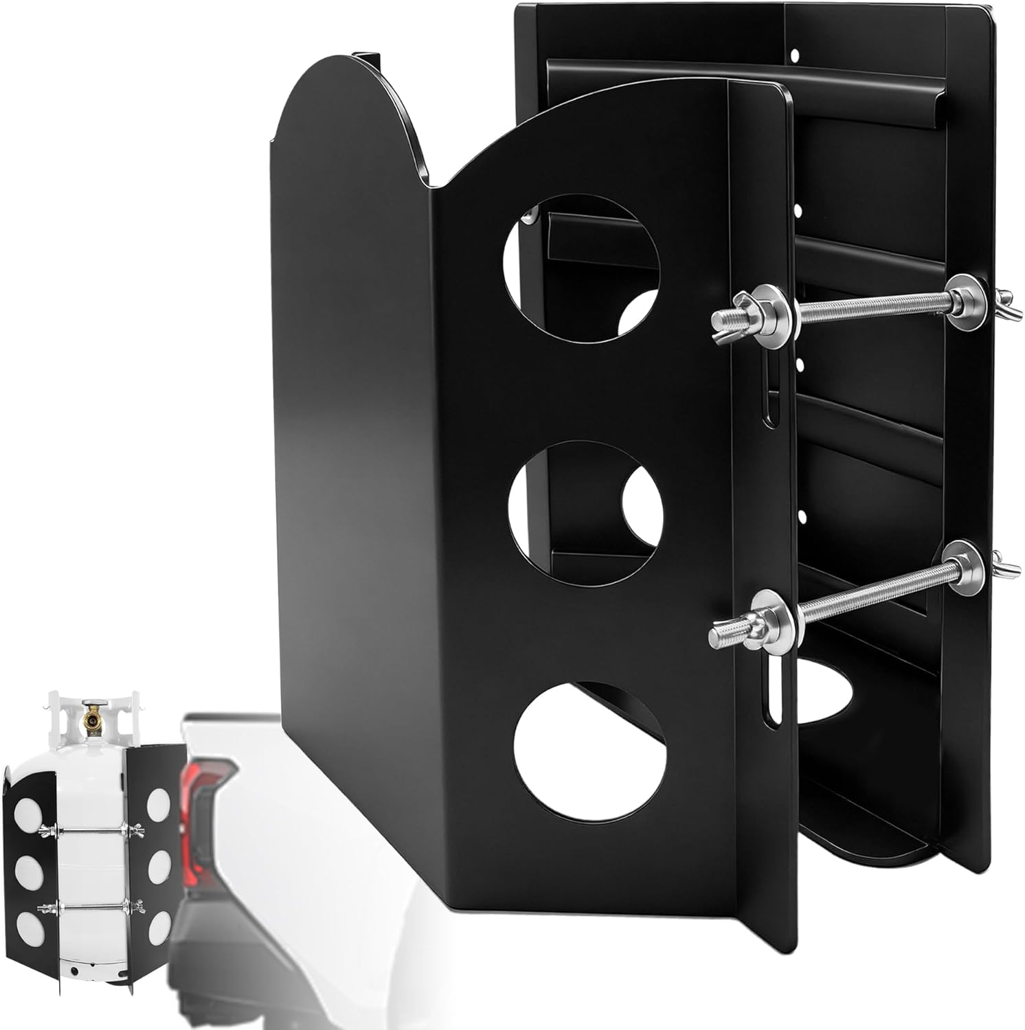 Adjustable Heavy Duty BBQ Propane Tank Mounting Bracket, Cylinders Vehicle Tank Holder for 17/20/22 lb Propane Tanks with Anti-Wear Rubber Strip, Suitable for Truck, RV, Trailer, Camper