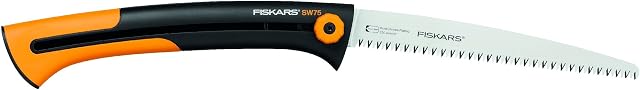 Fiskars Duża piła ręczna do świeżego drewna, Grube uzębienie, Długie, chowane ostrze 25,5 cm, Stal nierdzewna, Czarno-pomarańczowa, Xtract, SW75, 1000614